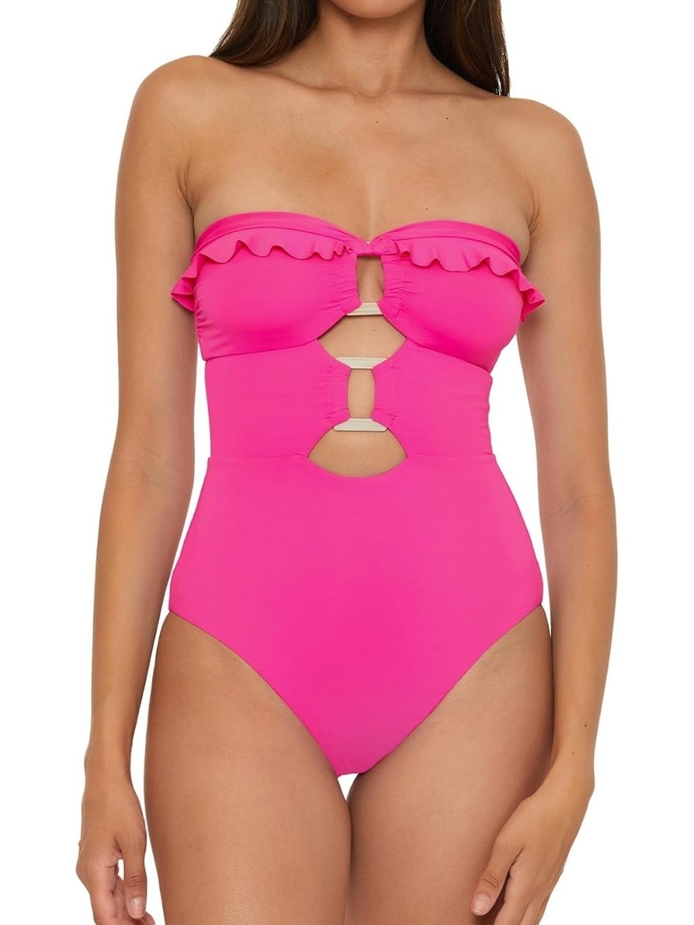 SOLANA SWIM Hot Pink Halter/Bandeau Cutout 1 Pc Swimsuit Sz- S